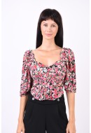 Bluza Dama Vero Moda Vmklara Polina 2/4 Cropped Top Black/Flover Print